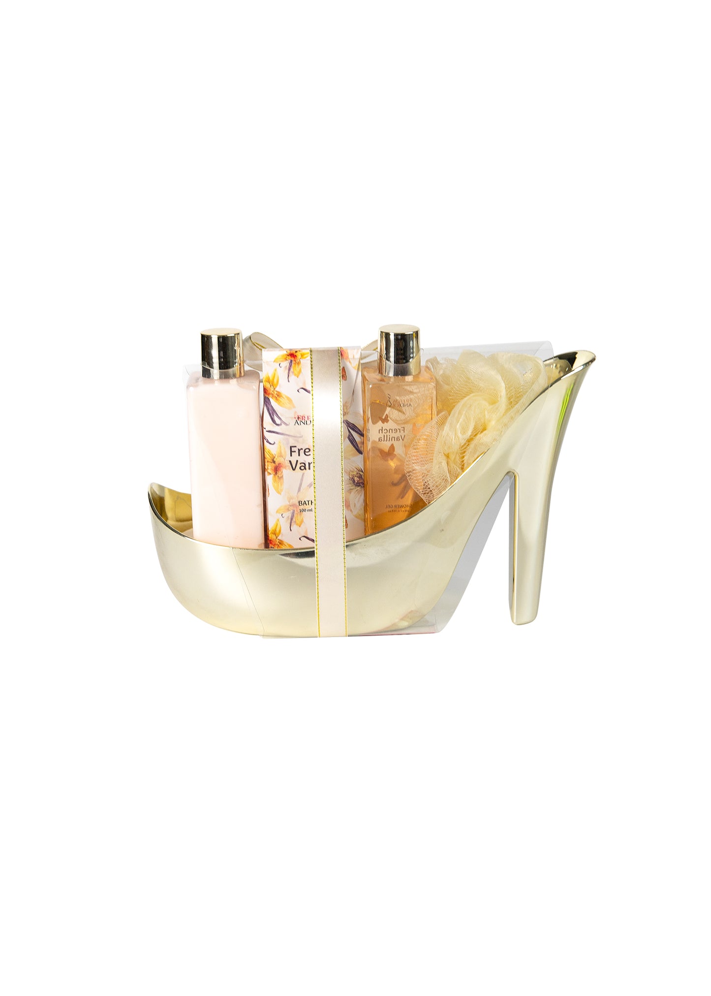 Elegant French Vanilla Bath Set Gold High Heel Shoe Luxurious Spa Gift Perfect for Gifting, Pampering, & Home Decor