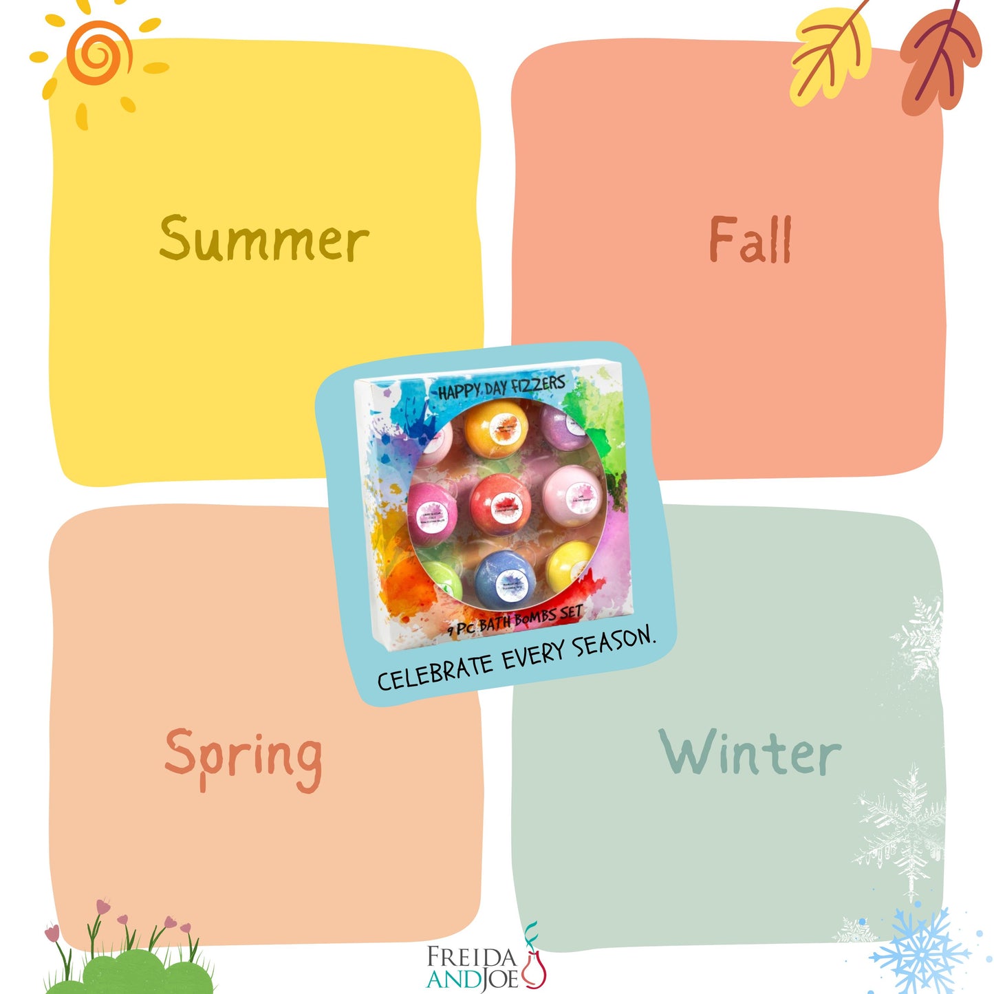 Freida and Joe Happy Day Fizzers Aromatherapy 9 Pcs Large Bath Bomb Gift Set for Women – Relaxing Aromatherapy Home Spa Gift Box