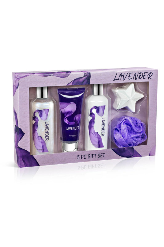 Lavender Fragrance Bath & Body Collection Gift Box, Includes Shower Gel, Body Lotion, Body Scrub, Bath Bomb & Sponge