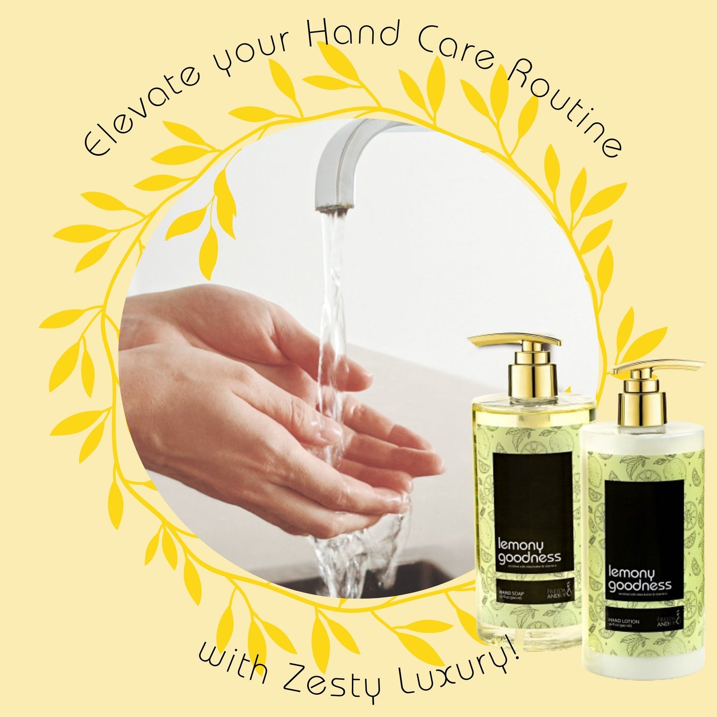 16 fl oz Lemon Citrus Aromatic and Nourishing Hand Soap and 16 fl oz Lotion Set - Keep Your Skin Incredibly Soft and Clean with Amazing Scent - Beautifully Presented in a Wooden Holder Unisex Formula