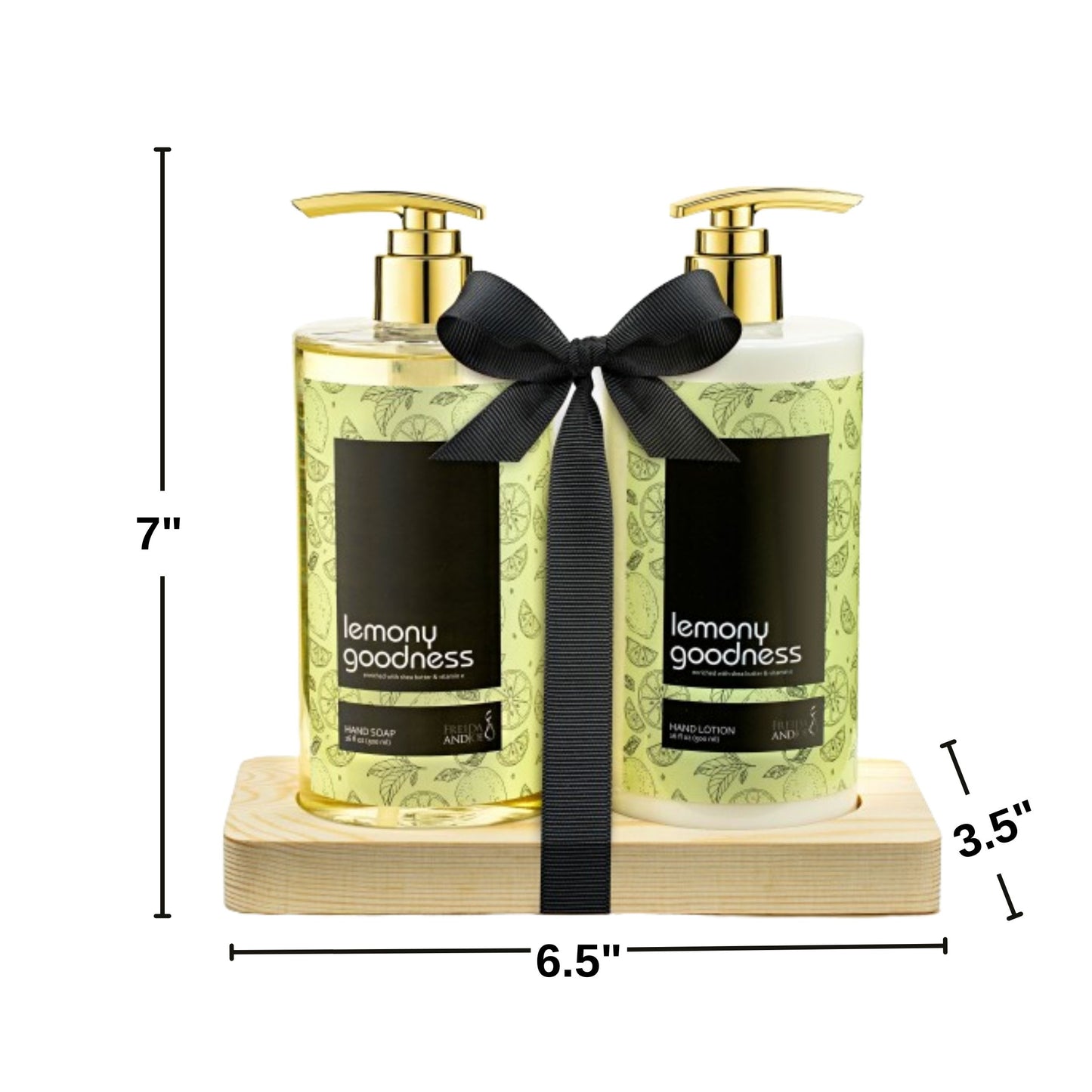 16 fl oz Lemon Citrus Aromatic and Nourishing Hand Soap and 16 fl oz Lotion Set - Keep Your Skin Incredibly Soft and Clean with Amazing Scent - Beautifully Presented in a Wooden Holder Unisex Formula