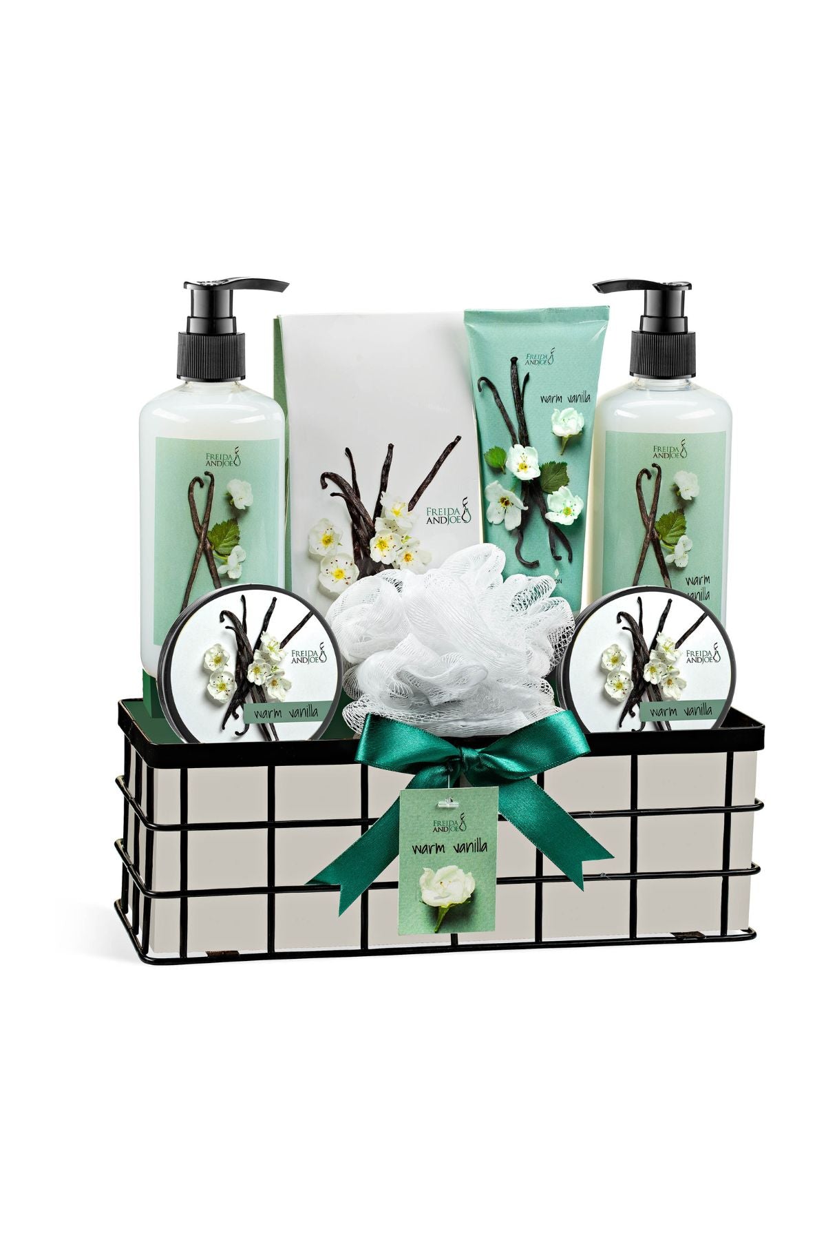 Warm Vanilla Bath and Body Gift Basket for Women & Men 8-Piece Spa Luxurious Bath Set Shea Butter, Vitamin E Fragrant Ultra Soft Lotion Hand Cream Scrubs & More Reusable Basket Perfect Holiday Gift