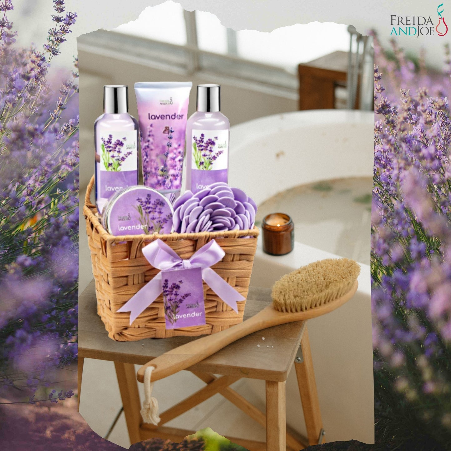 Lavender Bath and Body 6 Piece Gift Set in A Wicker Basket Calm & Relaxing Lavender Spa Gift Set for Women – Perfect Self-Care Gift for Holidays, Birthdays & Special Occasions