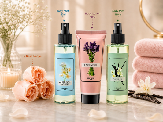 White Rose Jasmine Lavender Set – Mother's Day Spa Gift Basket for Mom, Luxury Bath & Body Set, White Rose Jasmine, Lavender, Vanilla Scented Self Care Kit