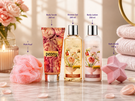 Peony Spa Gift Box – Mother's Day Spa Gift Basket for Mom, Luxury Bath & Body Set, Peony Scented Self Care Kit