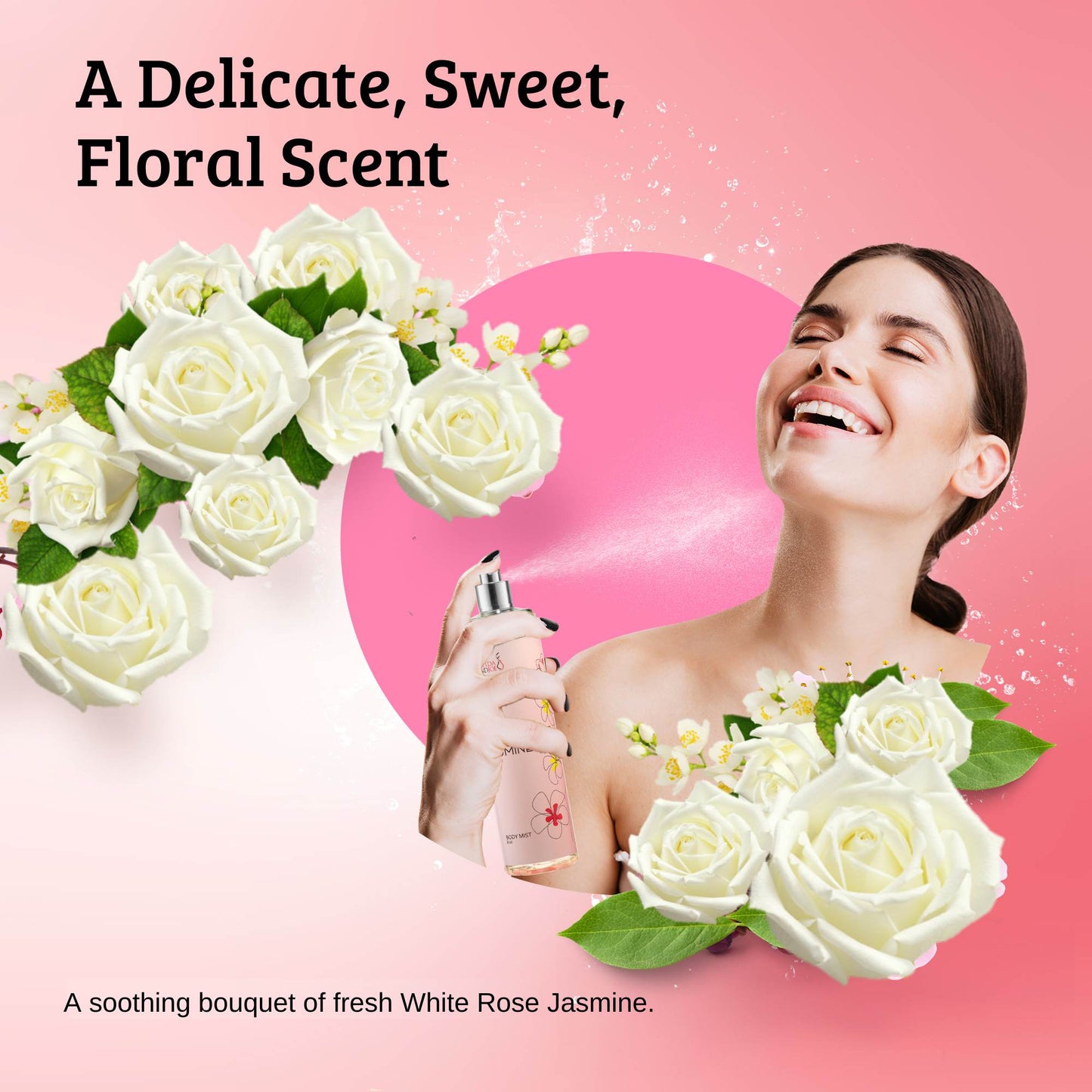 White Rose Jasmine Fragrance Body Mist in 8oz Spray Bottle
