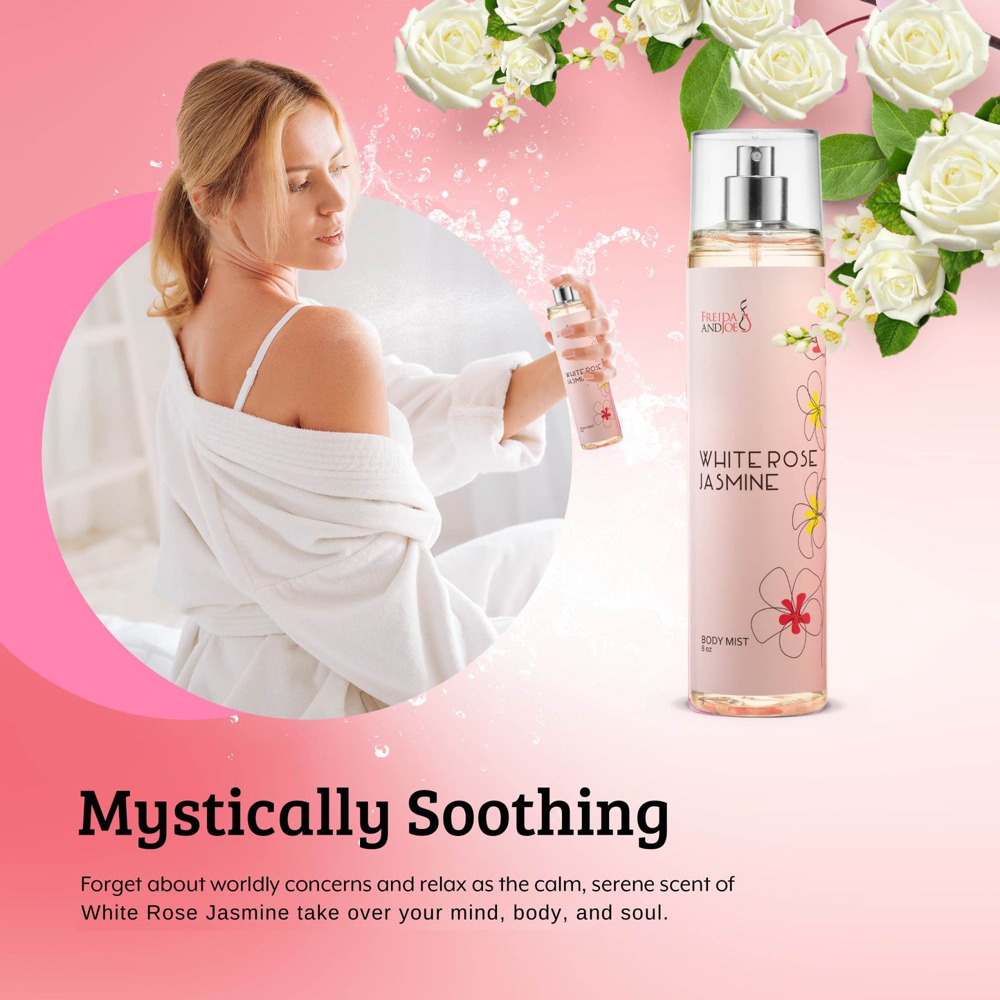 White Rose Jasmine Fragrance Body Mist in 8oz Spray Bottle