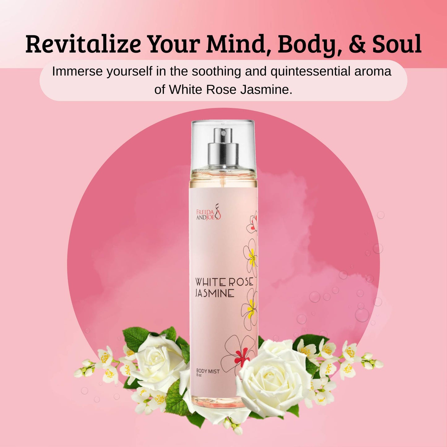 White Rose Jasmine Fragrance Body Mist in 8oz Spray Bottle