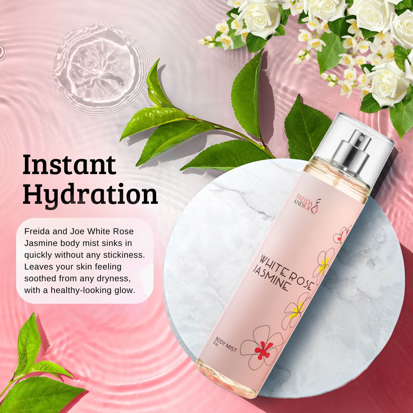 White Rose Jasmine Fragrance Body Mist in 8oz Spray Bottle