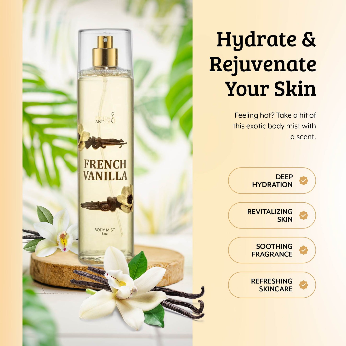 French Vanilla Fragrance Body Mist in 8oz Spray Bottle