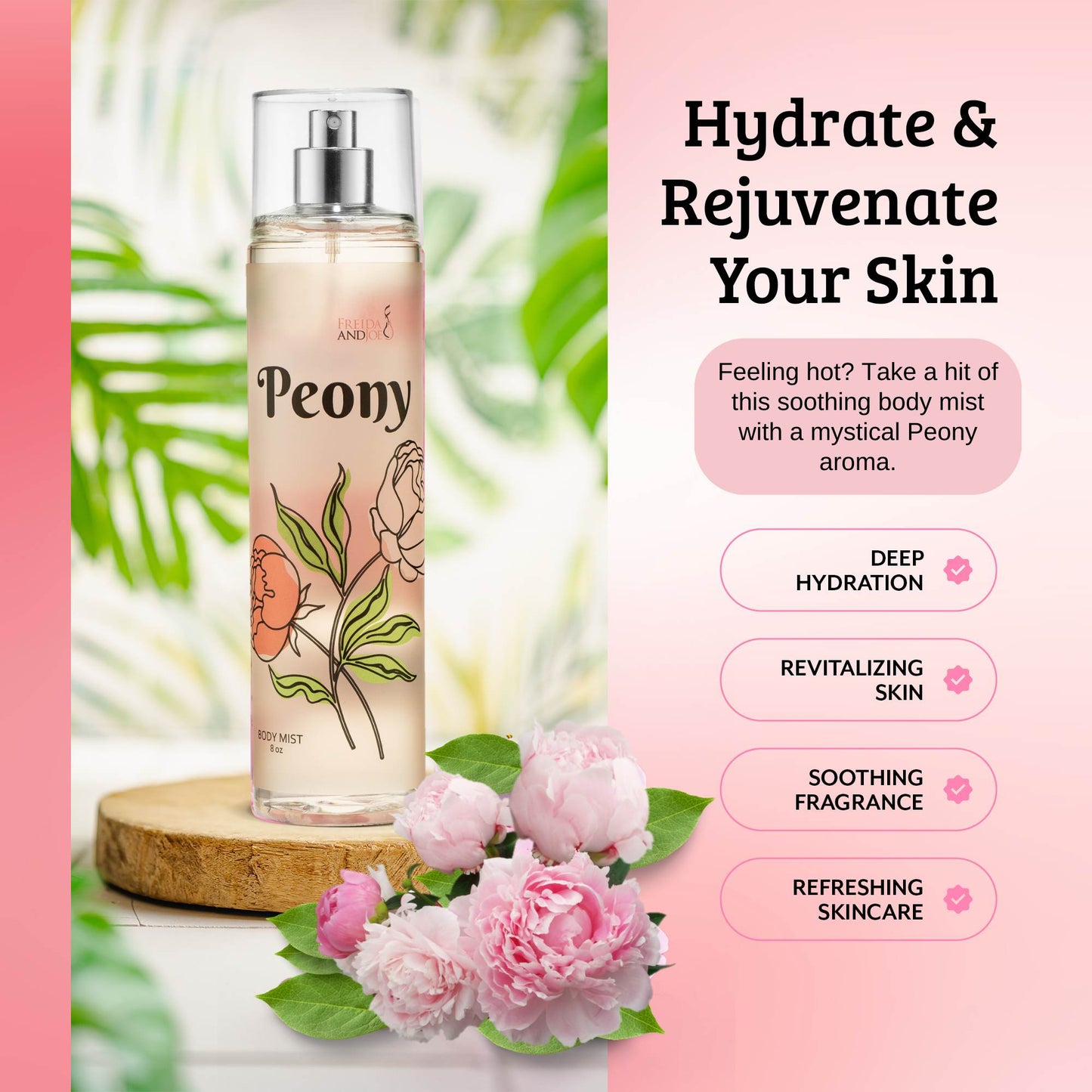 Peony Fragrance Body Mist in 8oz Spray Bottle