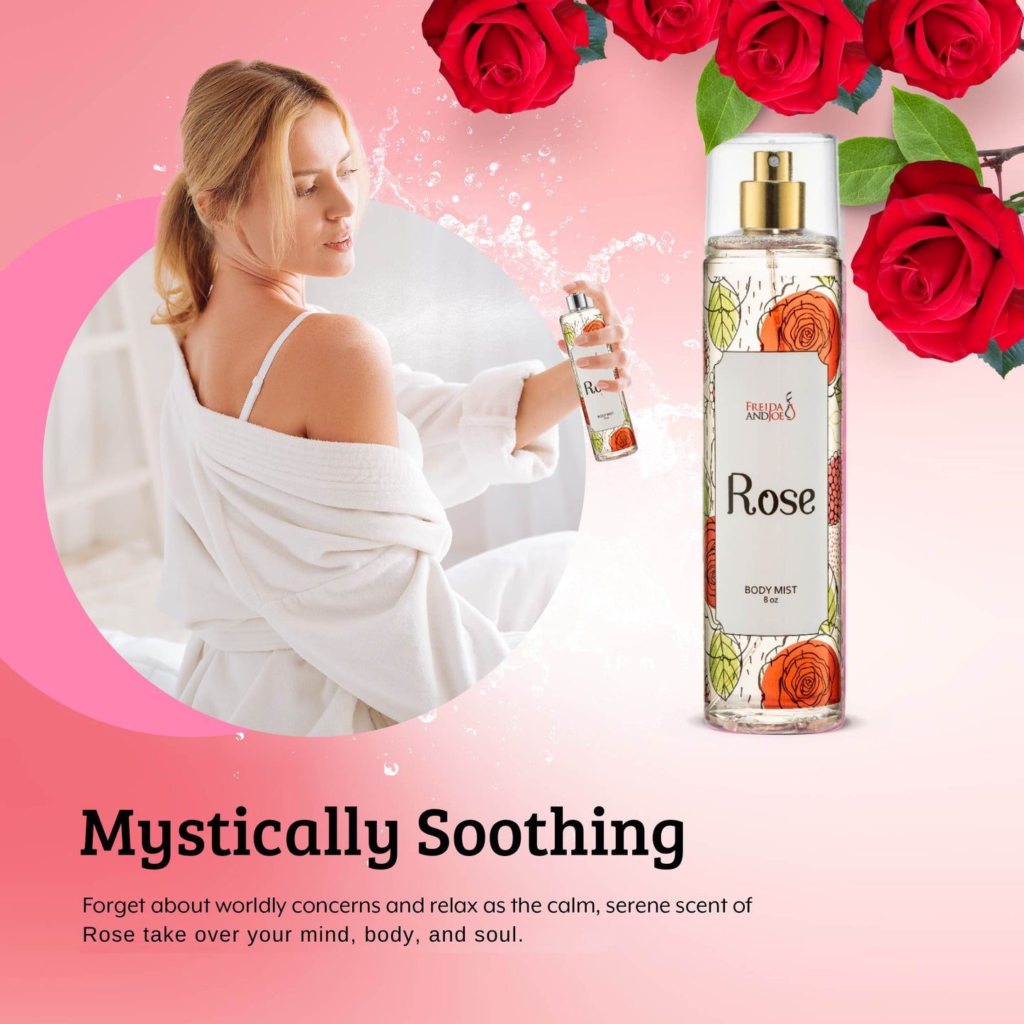 Rose Fragrance Body Mist in 8oz Spray Bottle