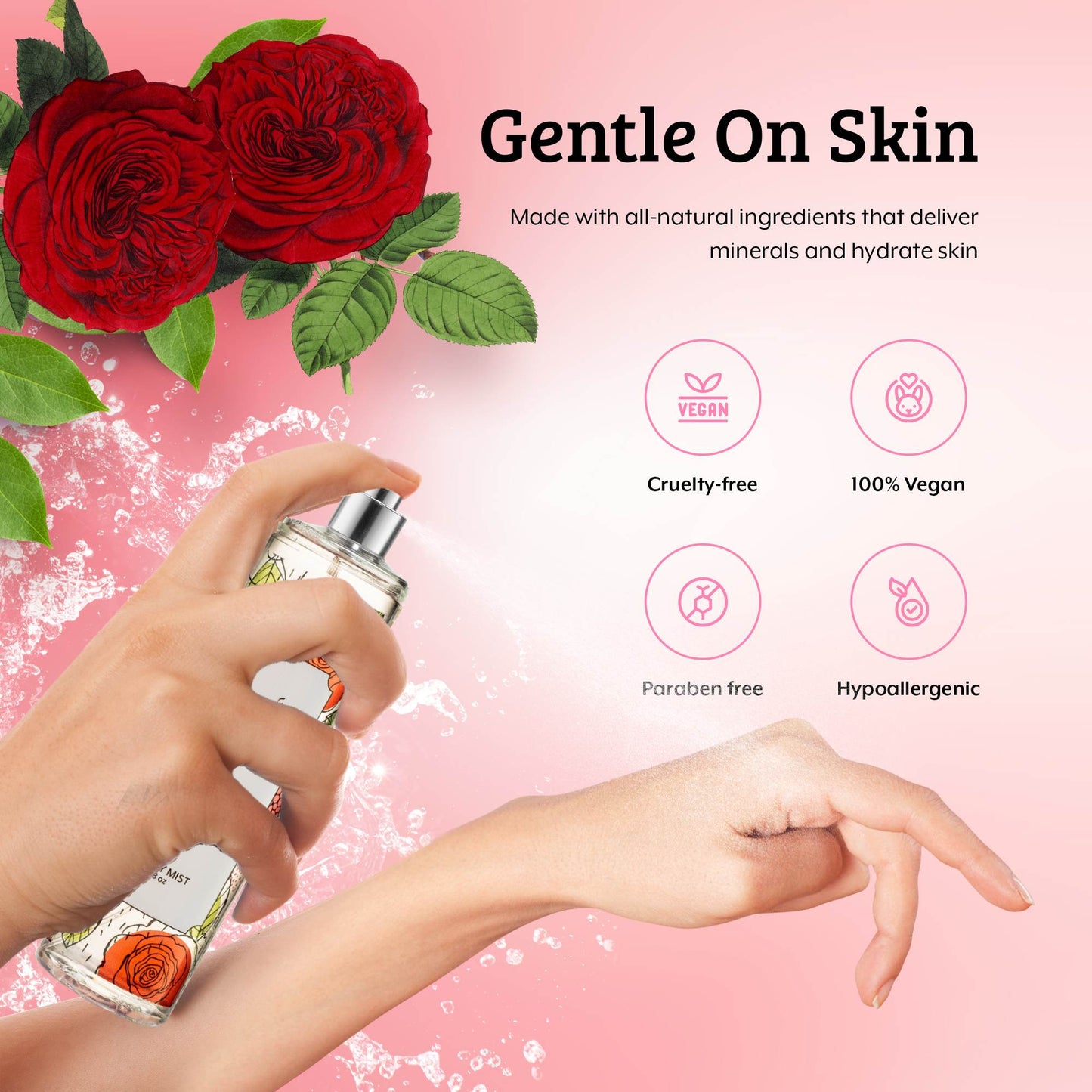 Rose Fragrance Body Mist in 8oz Spray Bottle