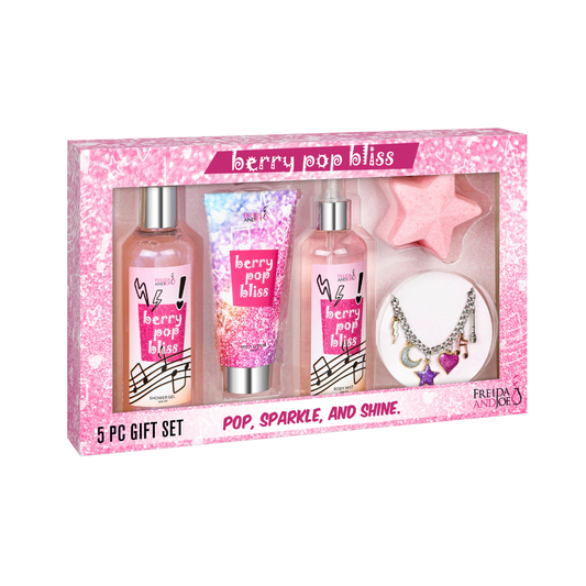 Berry Pop Bliss Teen Spa Gift Set – Pop, Sparkle & Shine Bath & Body Collection with Body Mist, Shower Gel, Lotion, Star Bath Fizzer & Charm Bracelet