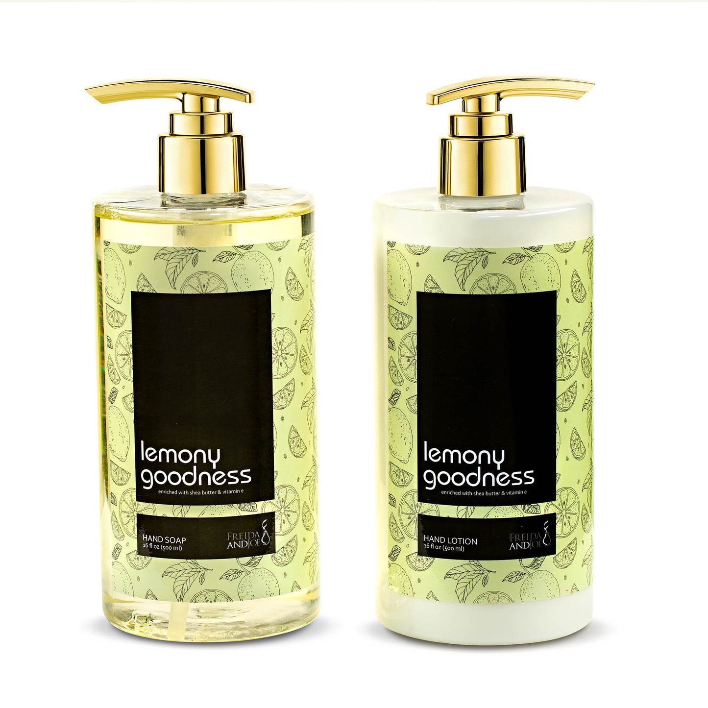 16 fl oz Lemon Citrus Aromatic and Nourishing Hand Soap and 16 fl oz Lotion Set - Keep Your Skin Incredibly Soft and Clean with Amazing Scent - Beautifully Presented in a Wooden Holder Unisex Formula