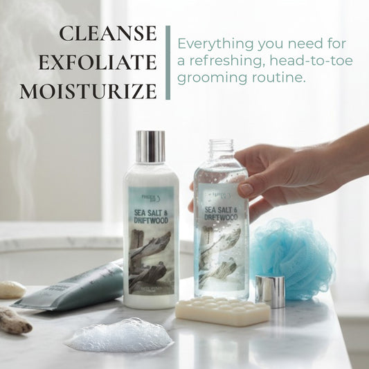 Sea Salt & Driftwood Spa Gift Set for Men-5 piece Bath and Body Gift Set
