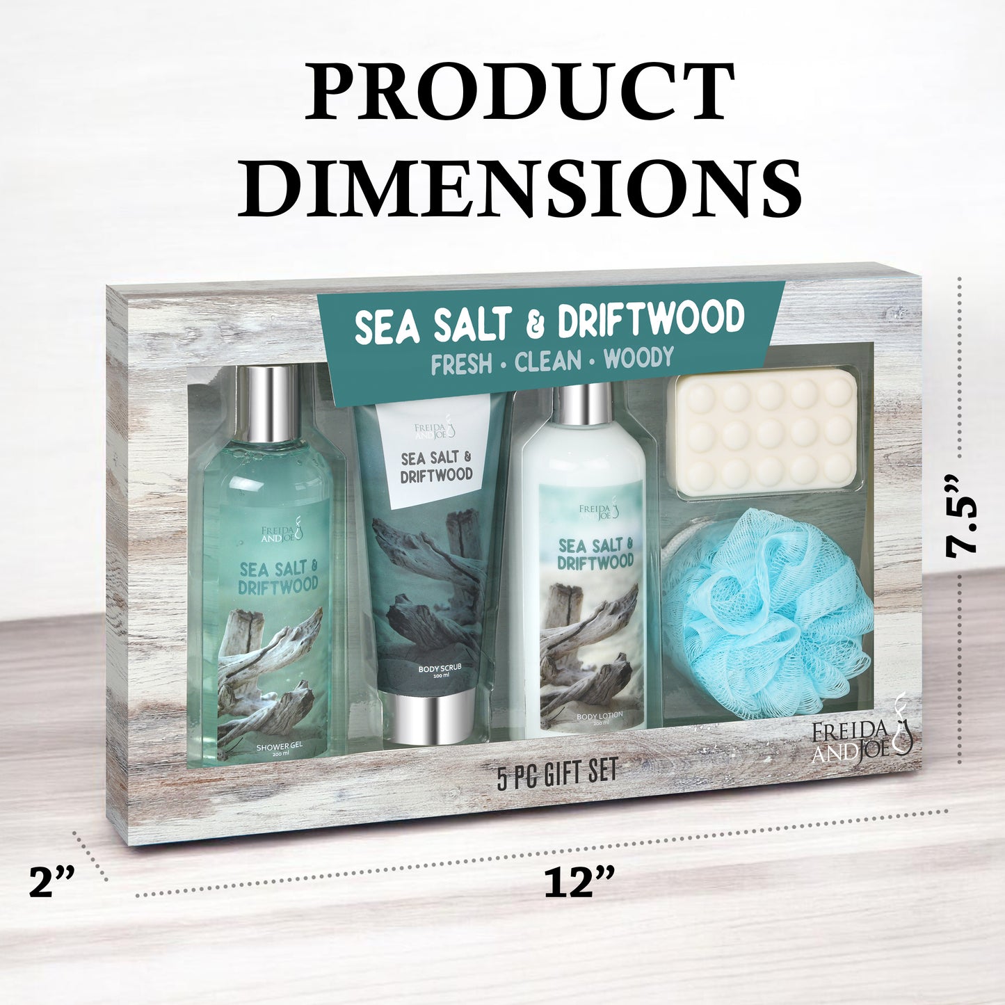 Sea Salt & Driftwood Spa Gift Set for Men-5 piece Bath and Body Gift Set
