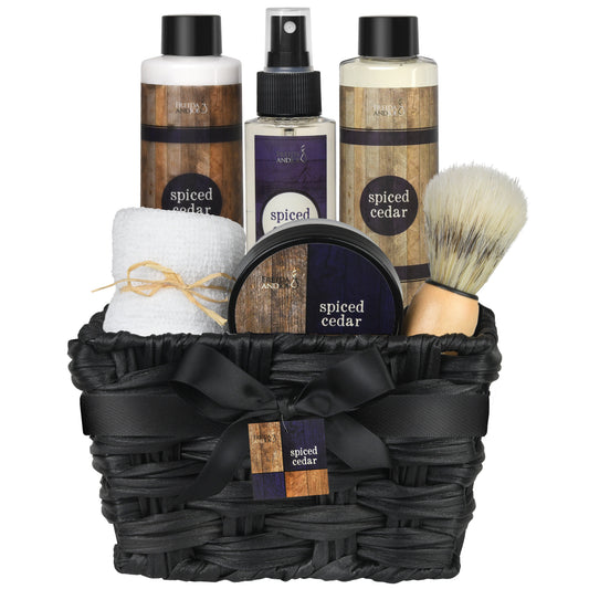 Spiced Cedar Men’s Spa Gift Basket Bath & Body Gift Set for Men Self Care Gifts for Him