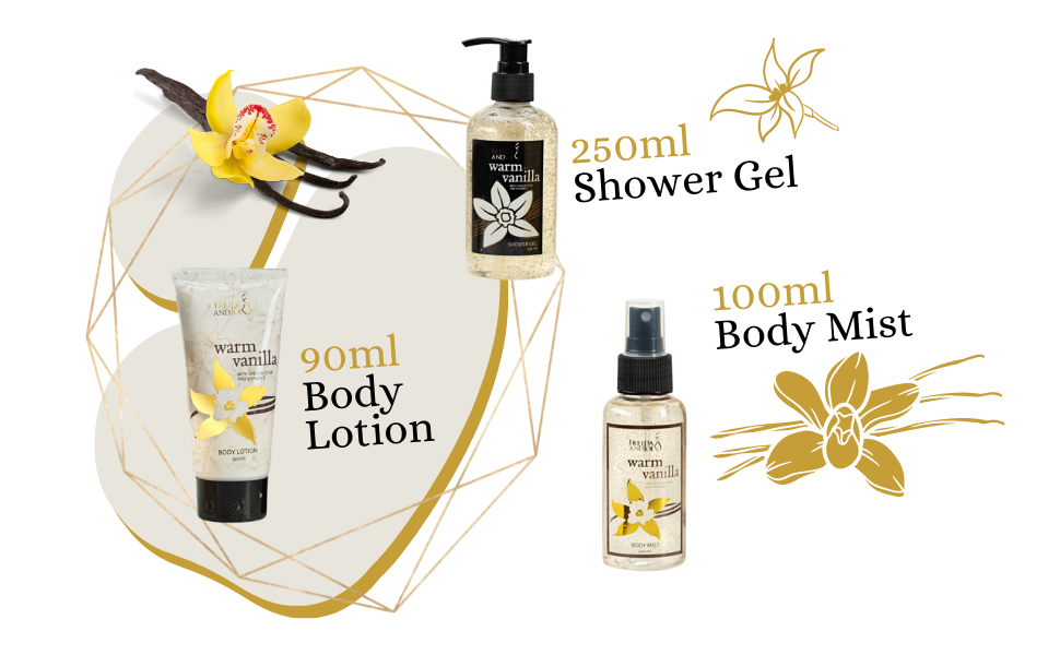 Warm Vanilla Bath & Body Gift Set in Gold Basket