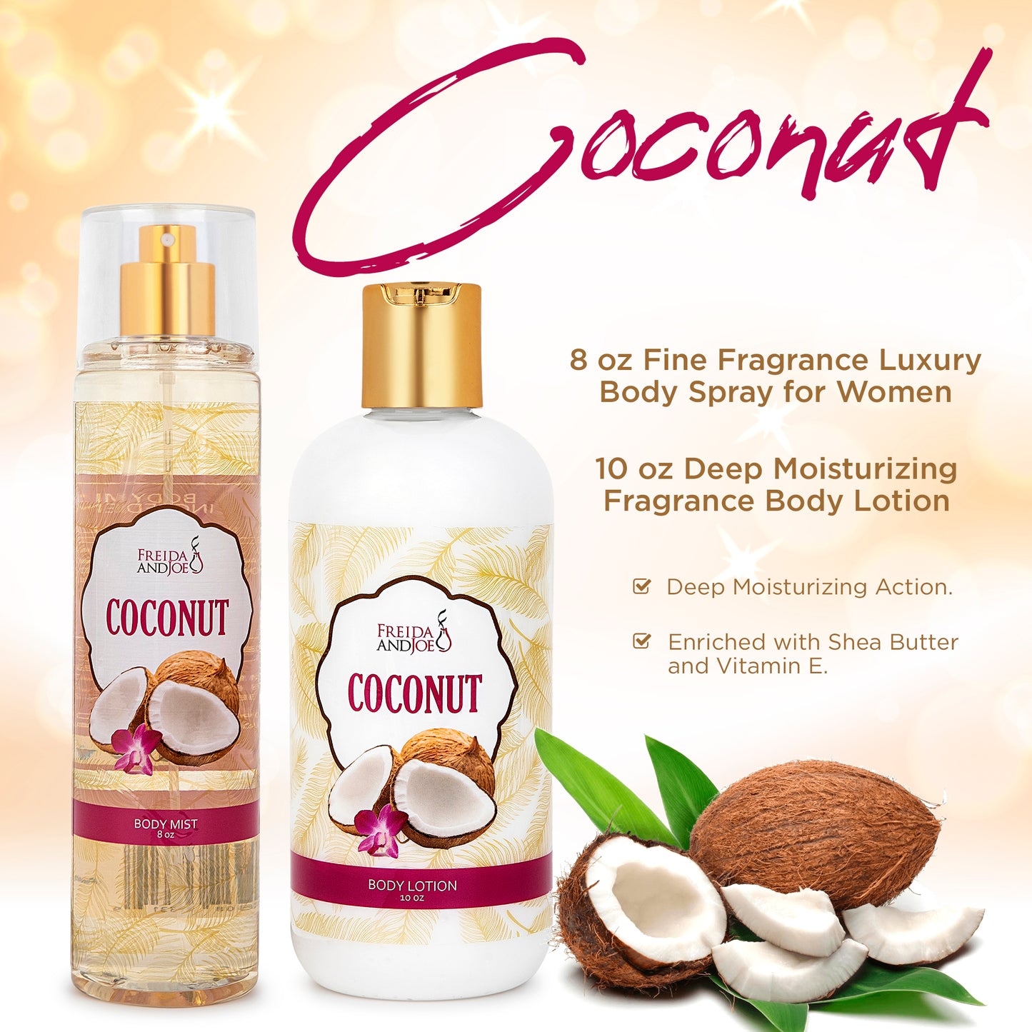 Coconut Fragrance 10oz Body Lotion and 8oz Body Mist Spray Bundle