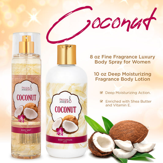 Coconut Fragrance 10oz Body Lotion and 8oz Body Mist Spray Bundle