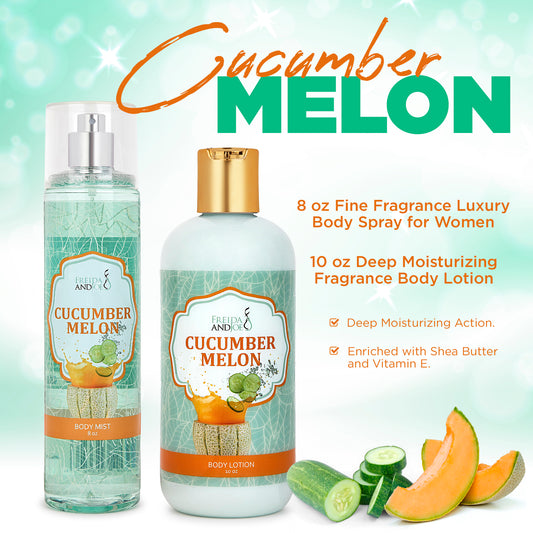 Cucumber Melon Fragrance 10oz Body Lotion and 8oz Body Mist Spray Bundle