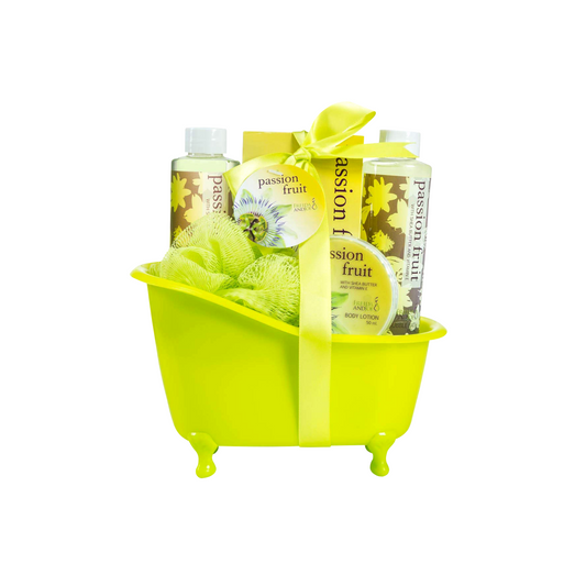 Passion Fruit Tub Bath Spa Set: Shower Gel, Bubble Bath, Body Lotion, Bath Salt, & Puff