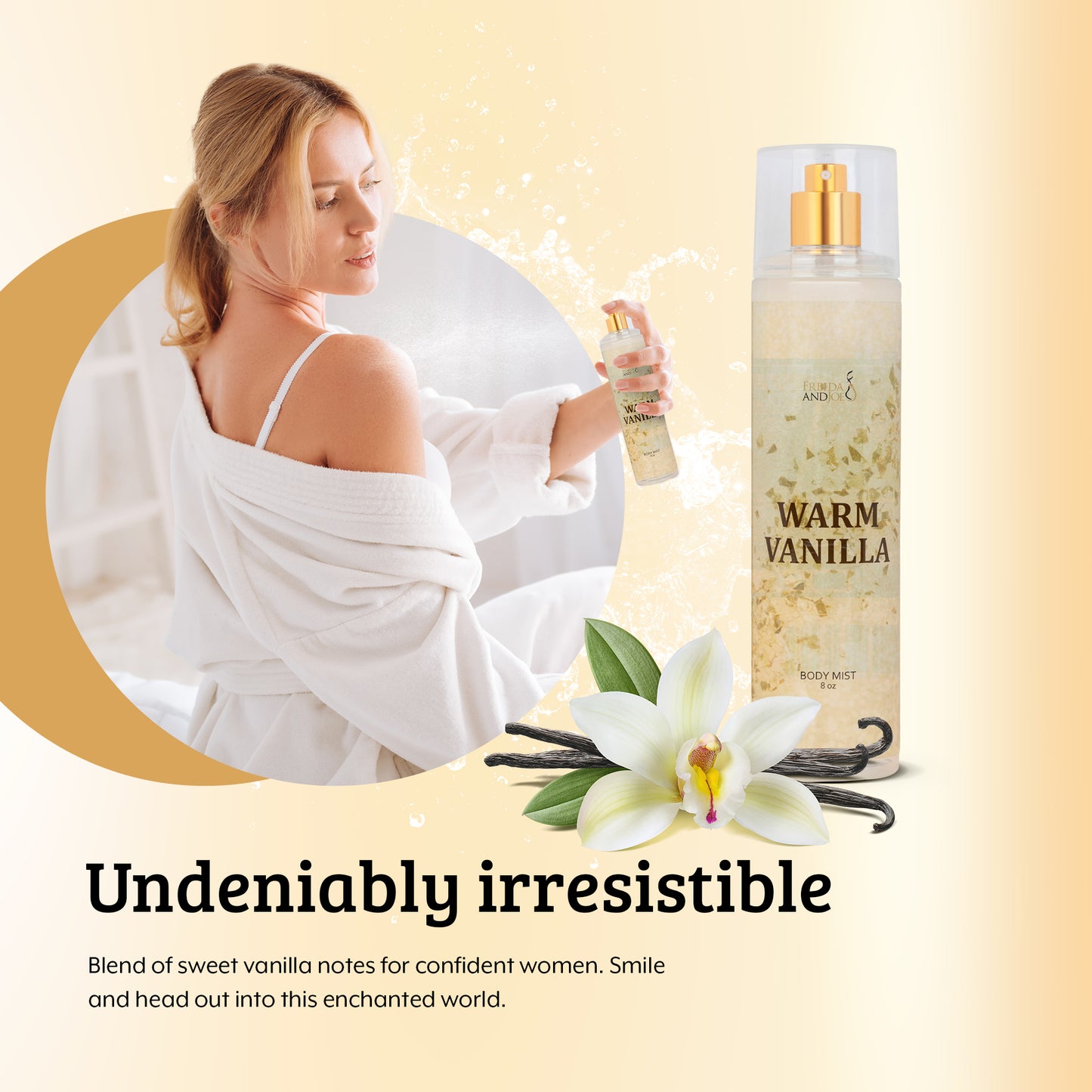 Warm Vanilla Fragrance Body Mist in 8oz Spray Bottle