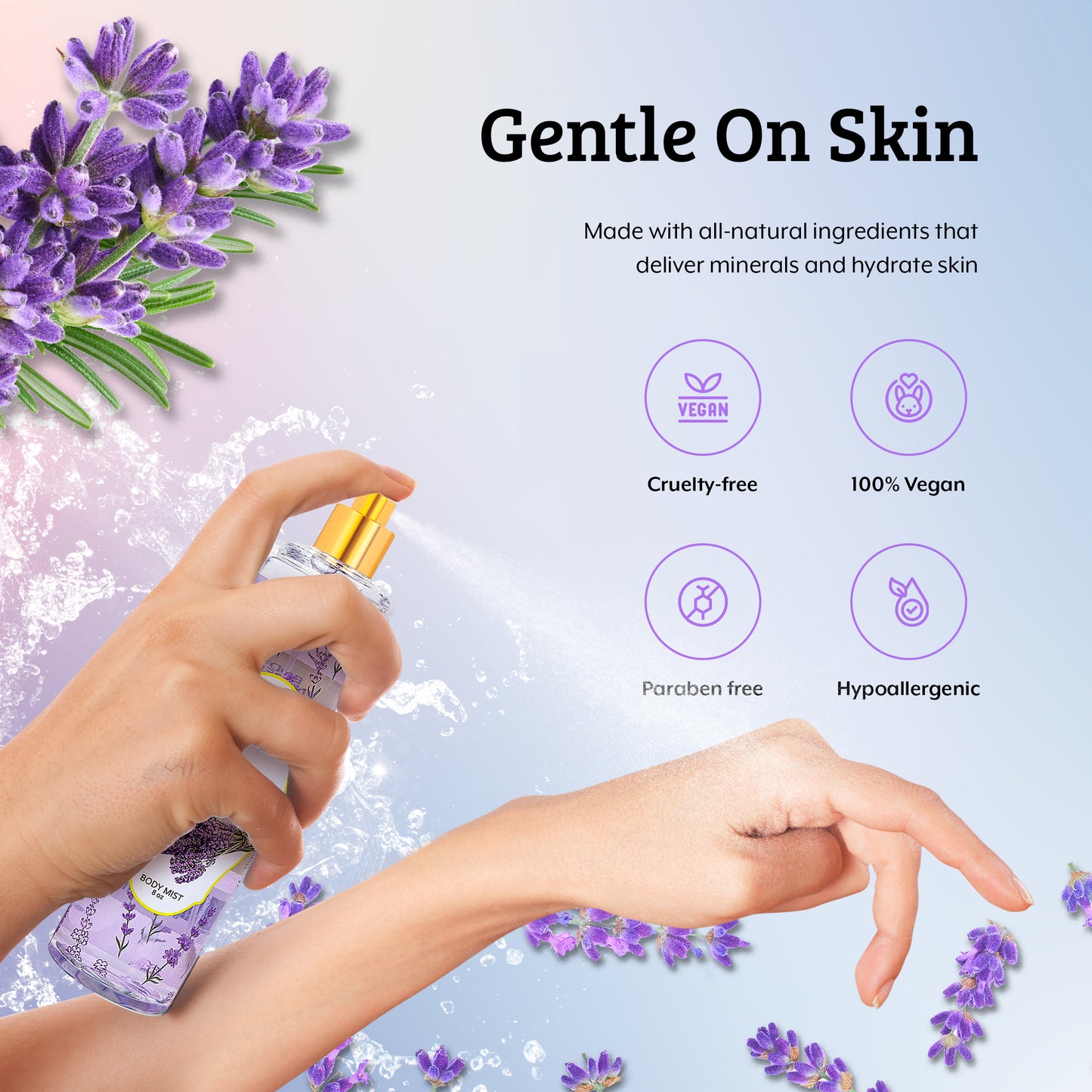 Lavender Fragrance Body Mist in 8oz Spray Bottle