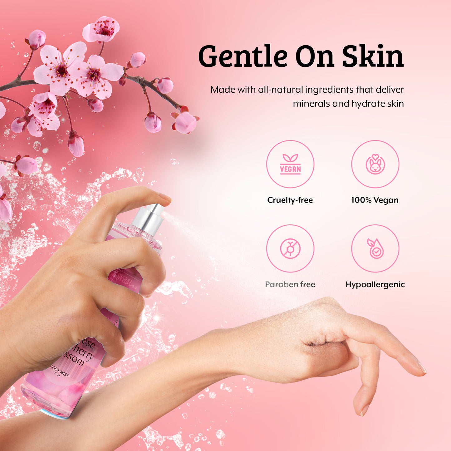 Japanese Cherry Blossom Fragrance Body Mist in 8oz Spray Bottle