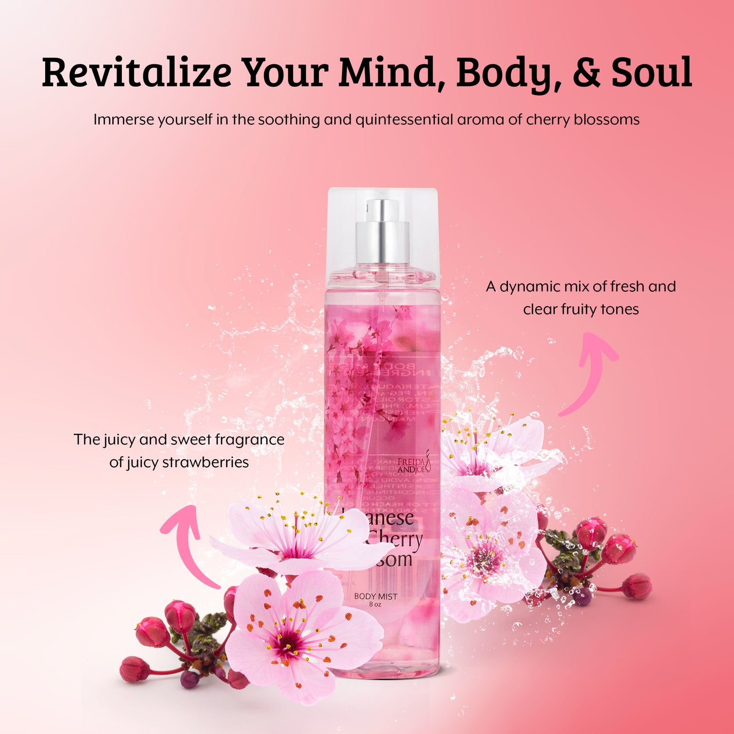 Japanese Cherry Blossom Fragrance Body Mist in 8oz Spray Bottle