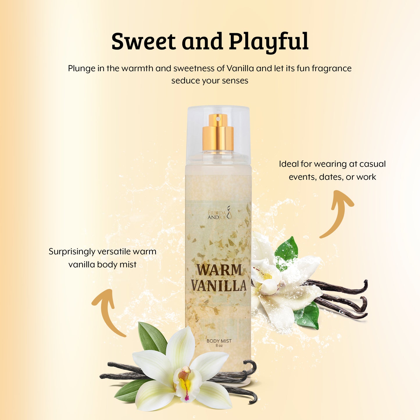 Warm Vanilla Fragrance Body Mist in 8oz Spray Bottle