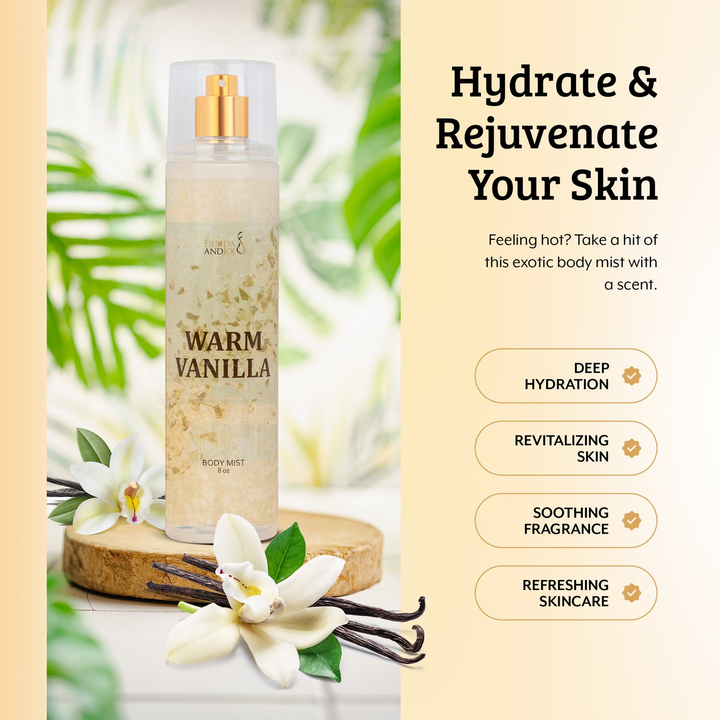 Warm Vanilla Fragrance Body Mist in 8oz Spray Bottle