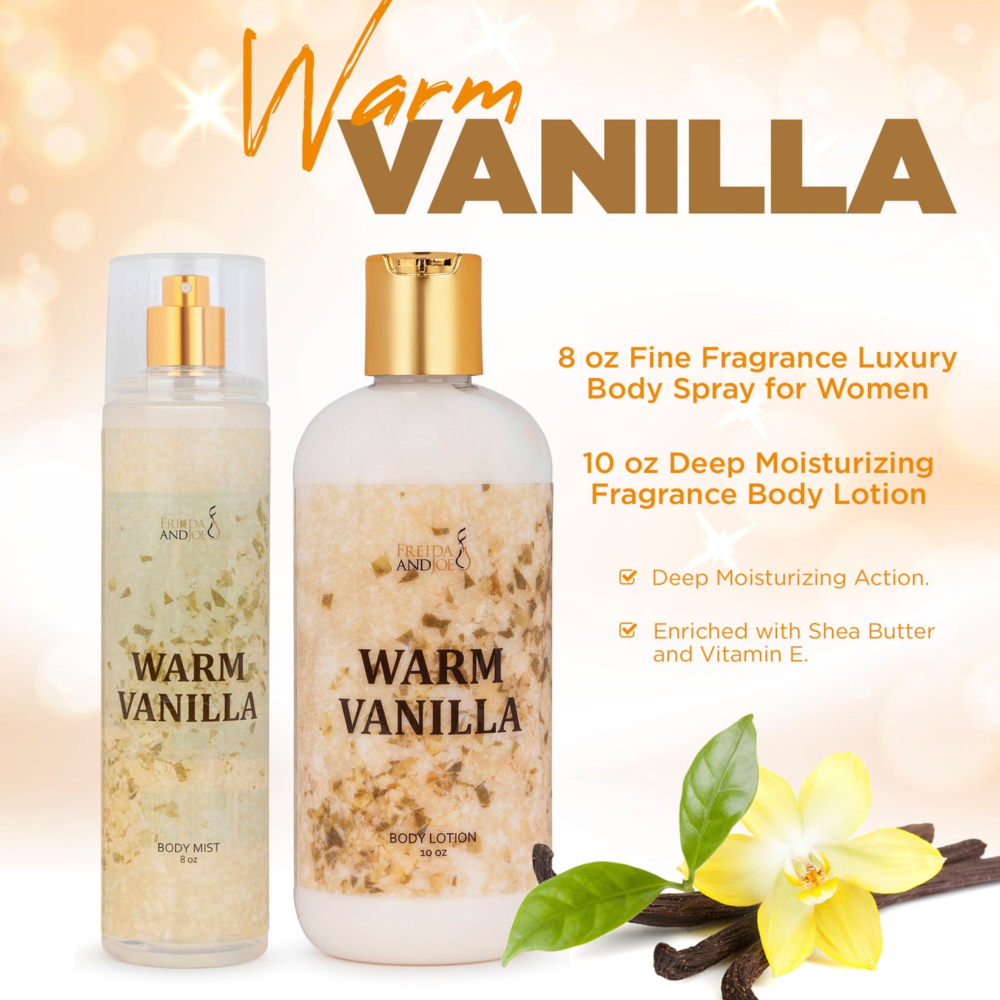 Warm Vanilla Fragrance 10oz Body Lotion and 8oz Body Mist Spray Bundle