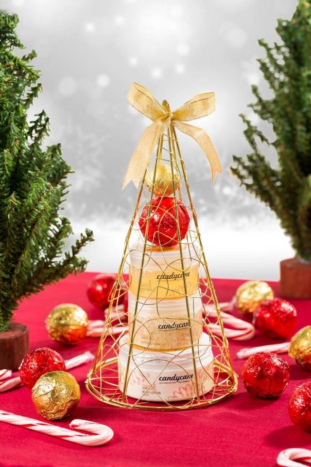 Bath And Body Gift Set - Candy Cane Gold Iron Plated Christmas Tree Bath And Body Perfumed Gift Set