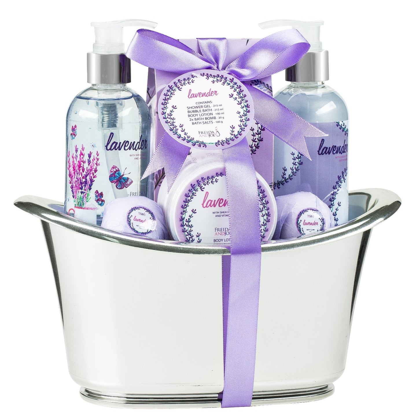 Lavender Bath Spa Set: Shower Gel, Bubble Bath, Body Lotion, Bath Bomb, Bath Salts