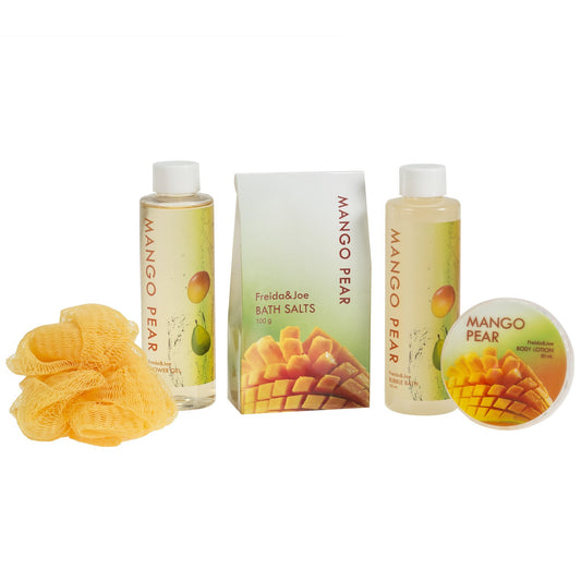 Mango Pears Tub Spa Bath Set: Shower Gel, Bubble Bath, Body Lotion, Bath Salt, & Puff
