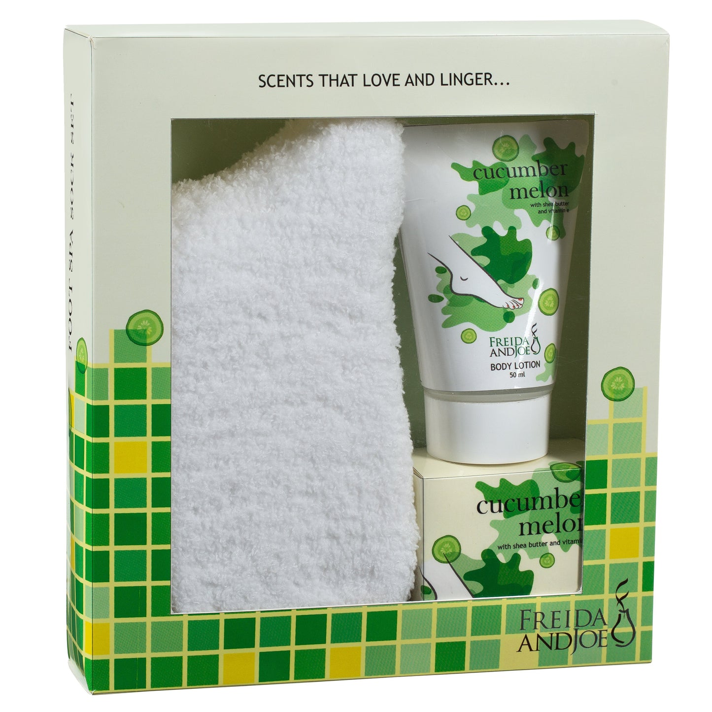 Foot Spa Sock Set in Cucumber Melon Fragrance, Includes Body Lotion, Bath Salts And Super Soft Cozy Socks