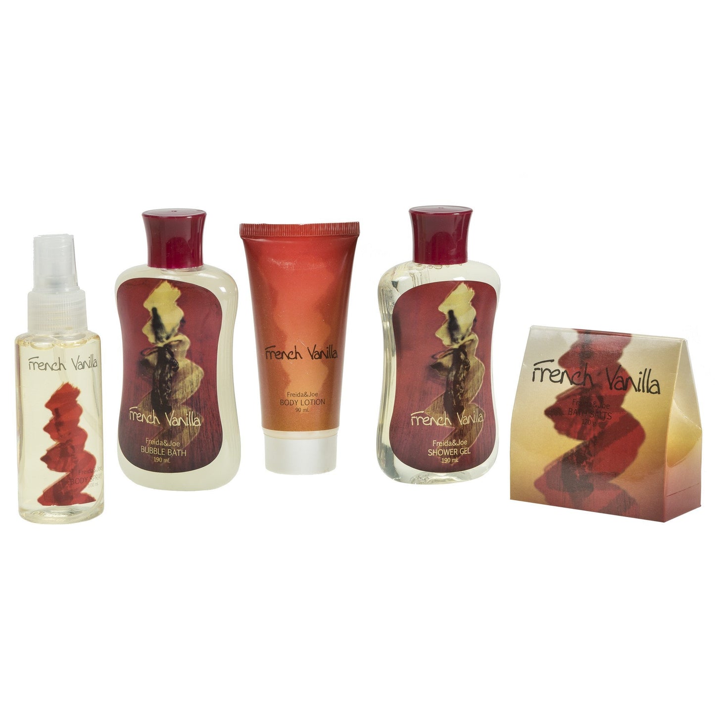 French Vanilla Spa Bath Gift Set in Natural Wood Curio With Refreshing Skin Care Products