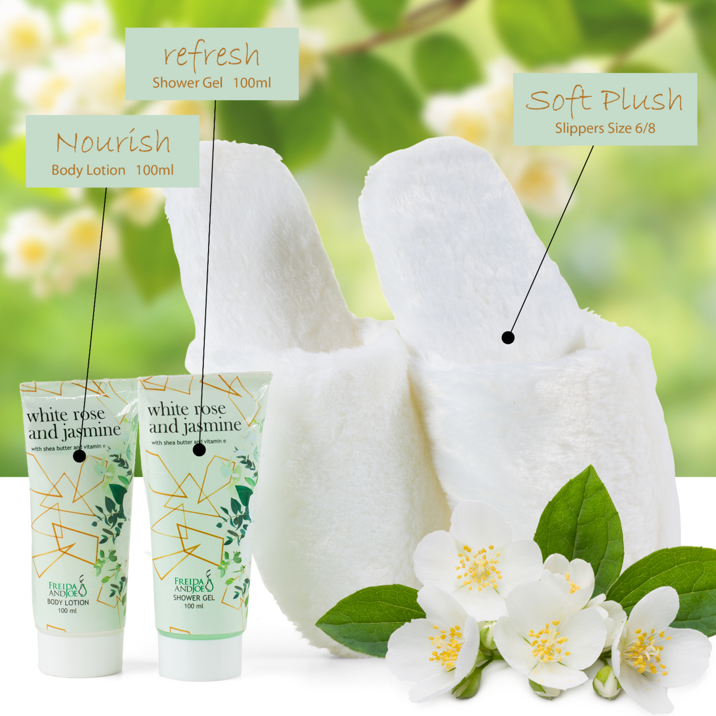 Luxury Slippers Bath & Body Spa Gift Set in White Rose Jasmine Fragrance