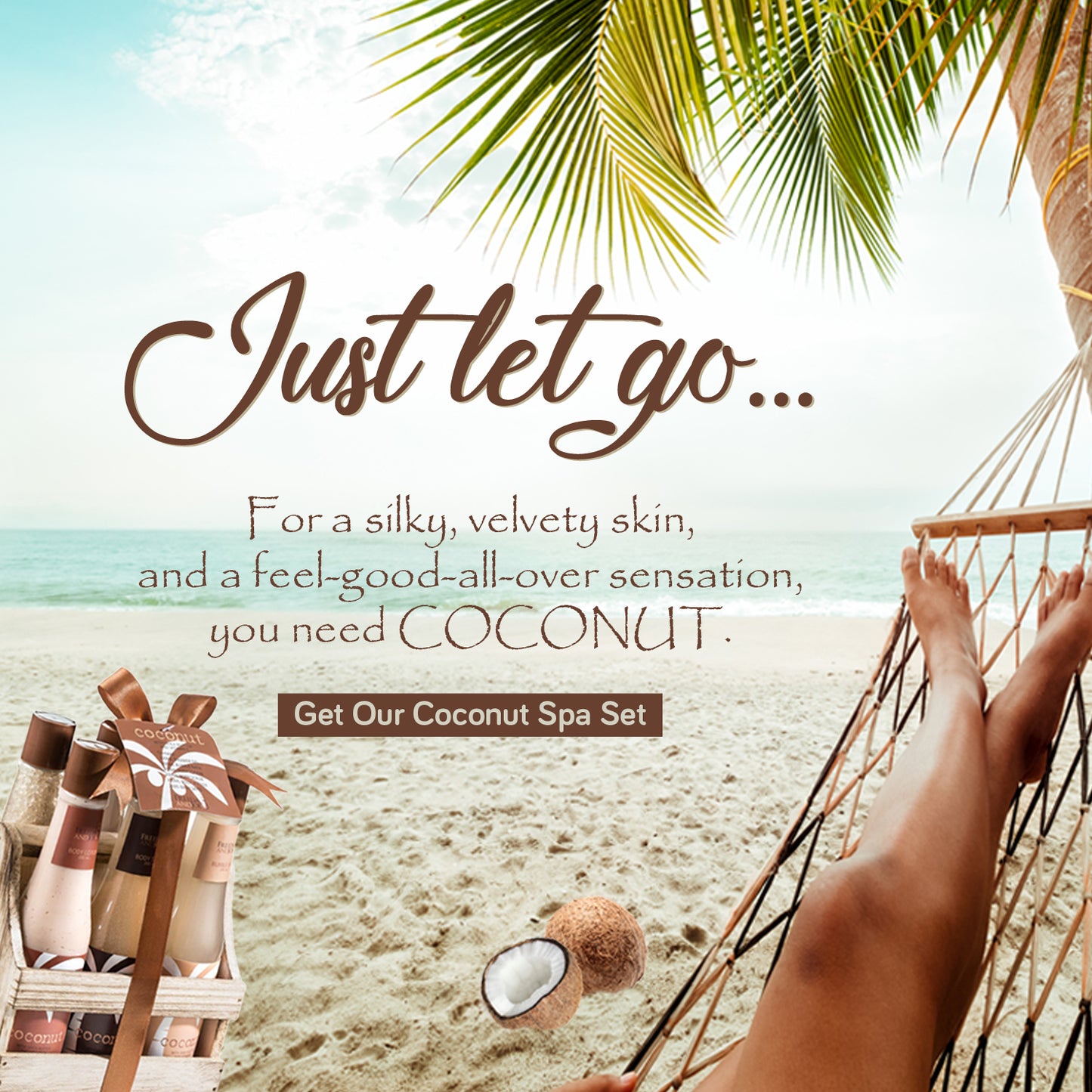 Tropical Coconut Bath & Body Gift Set in a Wooden Caddie