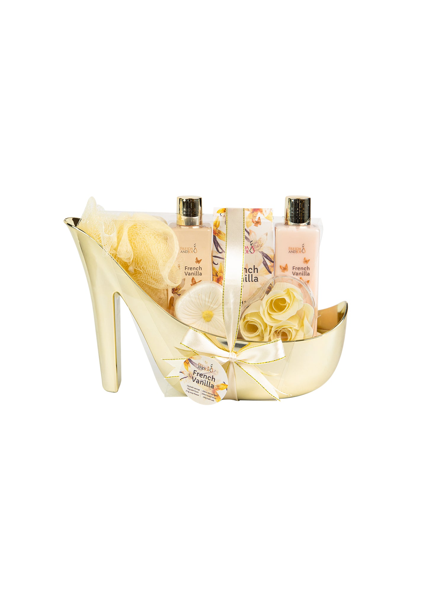 Elegant French Vanilla Bath Set Gold High Heel Shoe Luxurious Spa Gift Perfect for Gifting, Pampering, & Home Decor