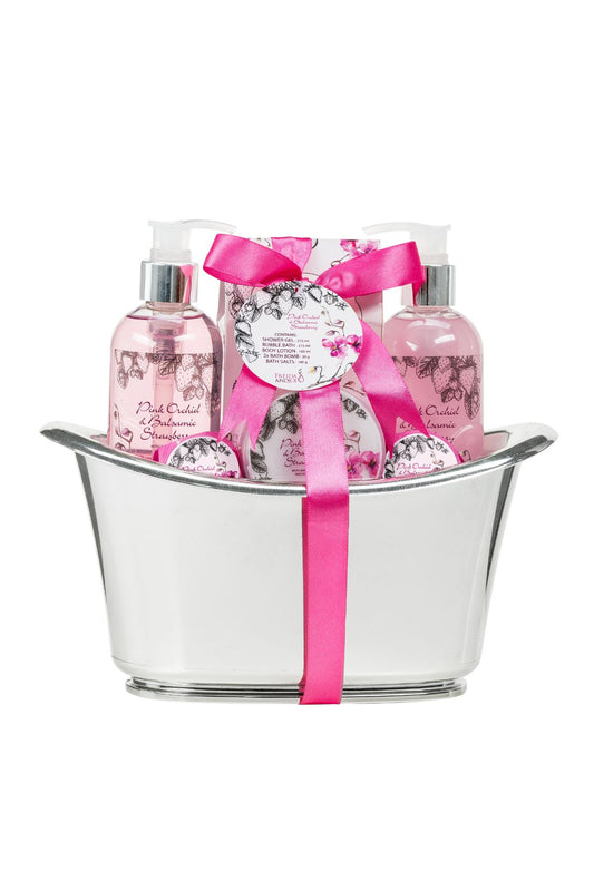 Pink Orchid Strawberry Spa: Bath Bombs, Body Lotion, Bath Salts, Shower Gel, Bubble Bath