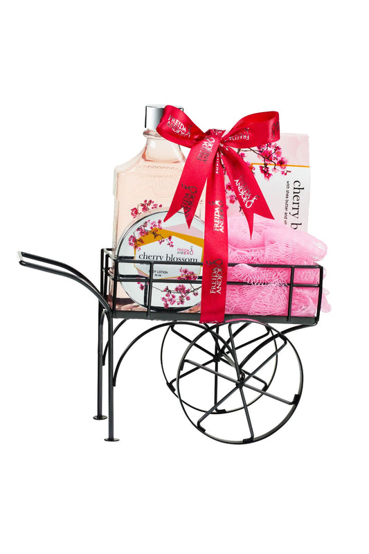 Cherry Blossom Bath & Body Spa Gift Set in Wheelbarrow Caddie