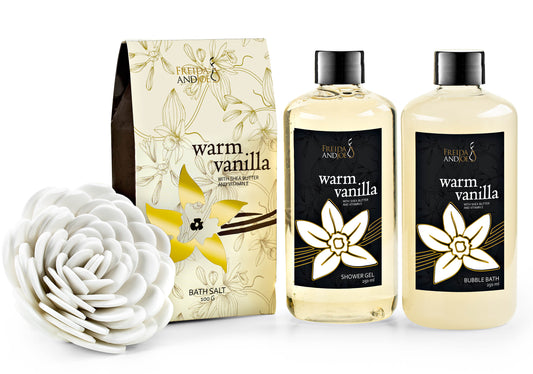 Warm Vanilla Bath & Body Gift Set for Men and Women – 5-Piece Spa Kit with Shea Butter, Vitamin E, and Reusable Beautiful Basket – Perfect Unisex Gift for Relaxation