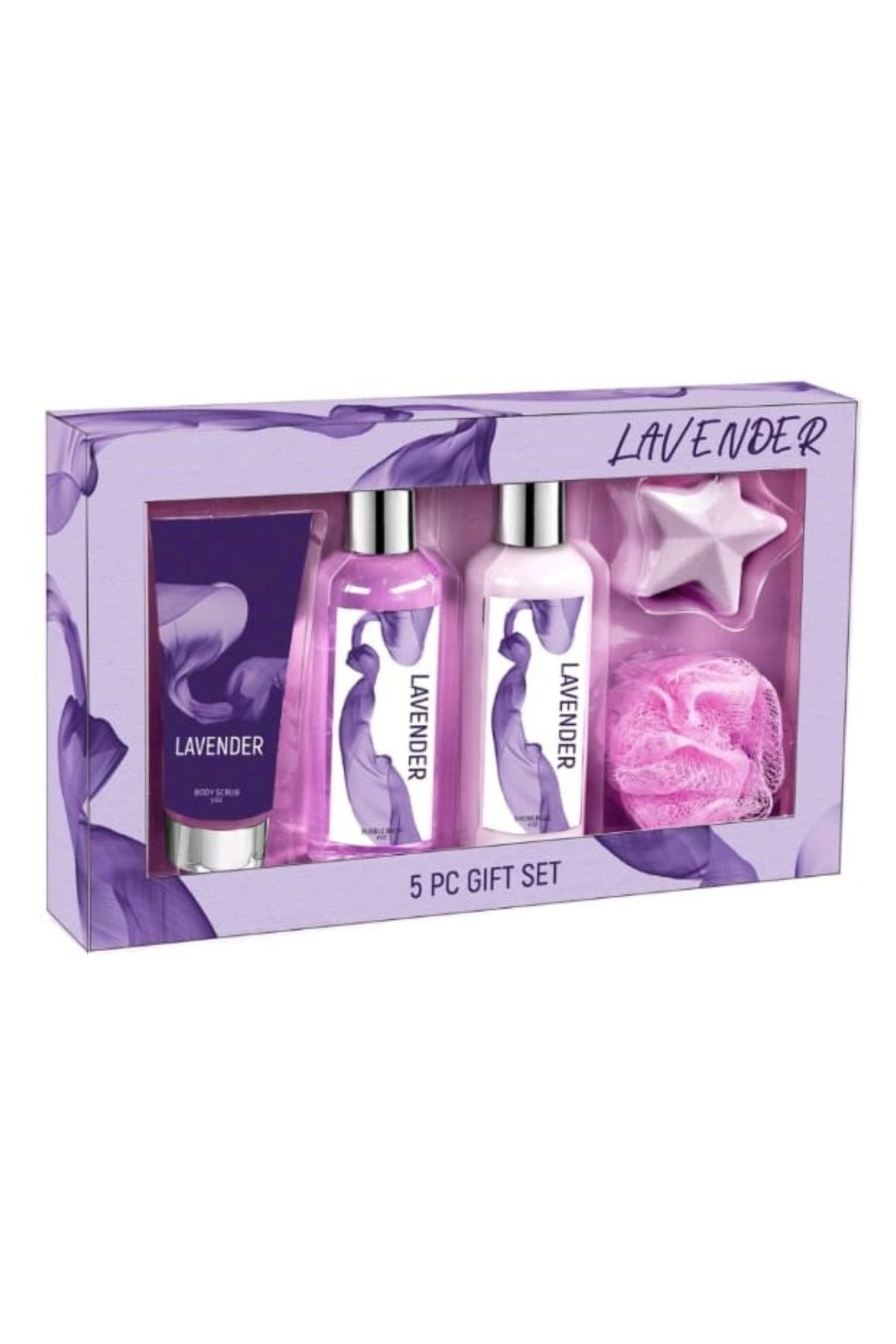 Lavender Fragrance Bath & Body Collection Gift Box, Includes Shower Gel, Body Lotion, Body Scrub, Bath Bomb & Sponge