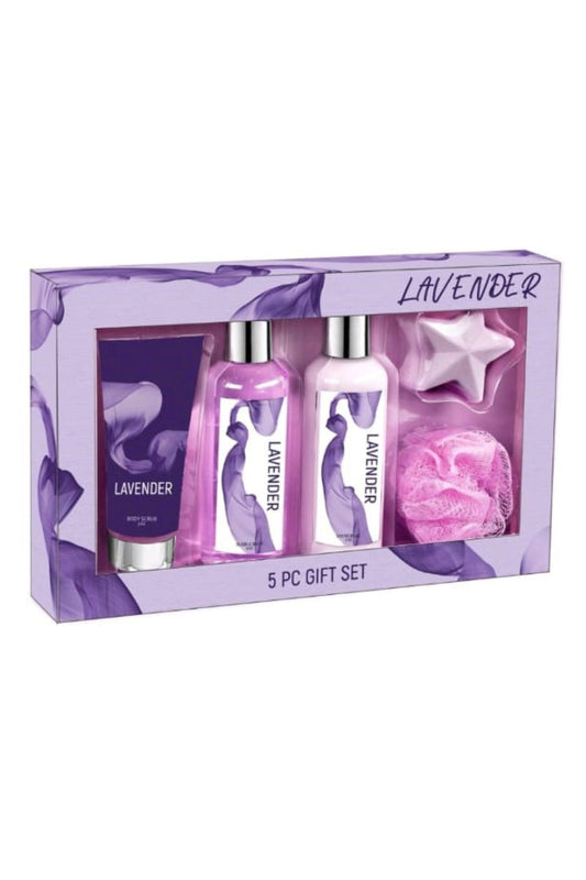 Lavender Fragrance Bath & Body Collection Gift Box, Includes Shower Gel, Body Lotion, Body Scrub, Bath Bomb & Sponge