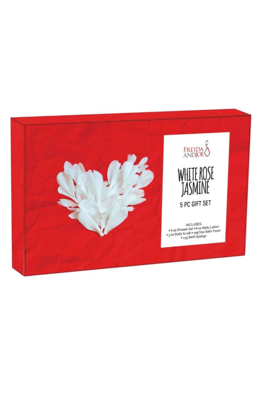 White Rose Jasmine Fragrance Bath & Body Collection Gift Box, Includes Shower Gel, Body Lotion, Body Scrub, Bath Bomb & Sponge