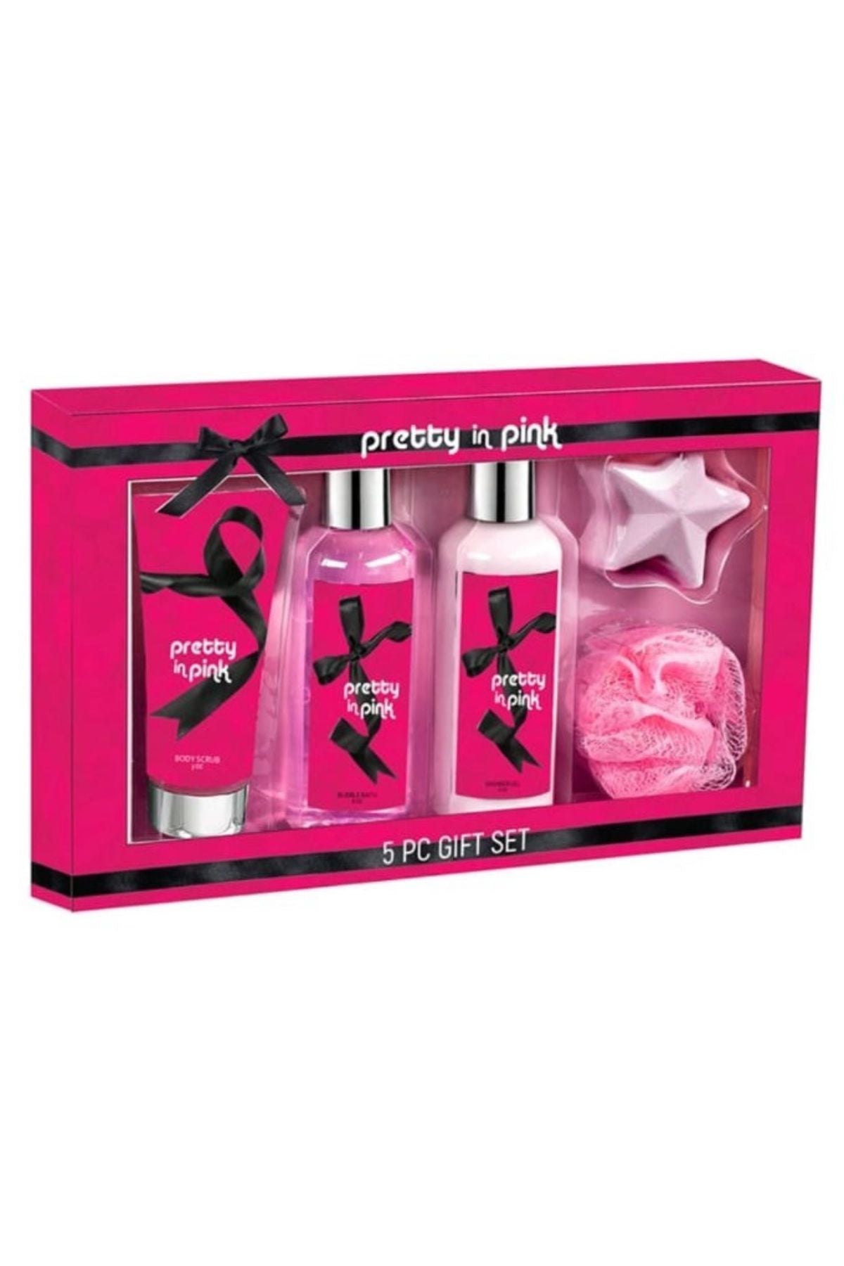 Pretty in Pink Fragrance Bath & Body Collection Gift Box, Includes Shower Gel, Body Lotion, Body Scrub, Bath Bomb & Sponge