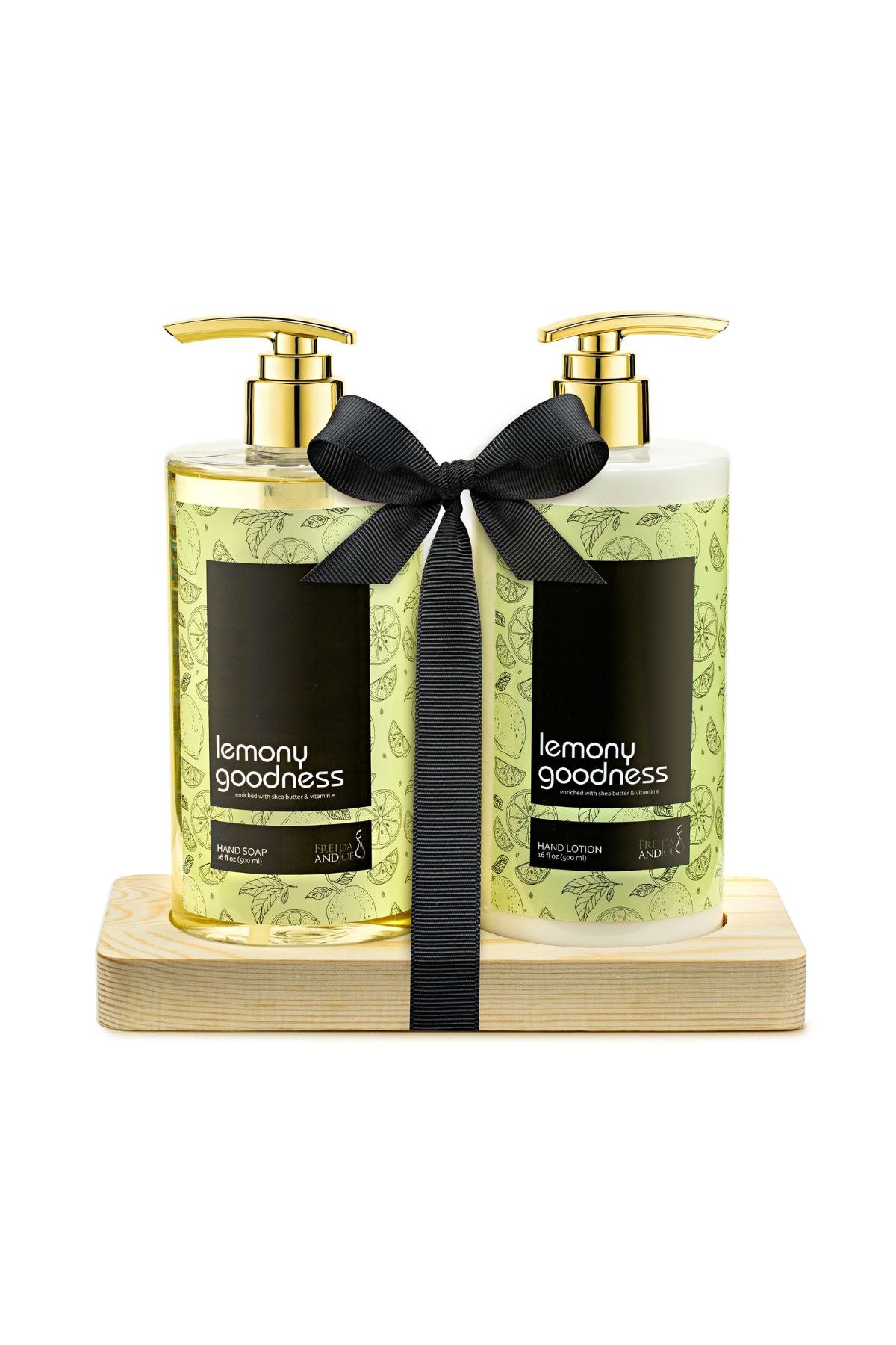 16 fl oz Lemon Citrus Aromatic and Nourishing Hand Soap and 16 fl oz Lotion Set - Keep Your Skin Incredibly Soft and Clean with Amazing Scent - Beautifully Presented in a Wooden Holder Unisex Formula